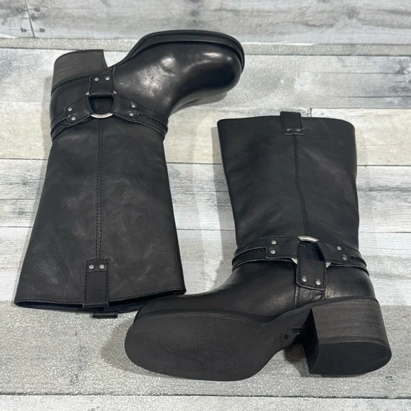 free people Anok Harness Moto Boots in Black Distressed Leather - Sz - 7 - Picture 6 of 13